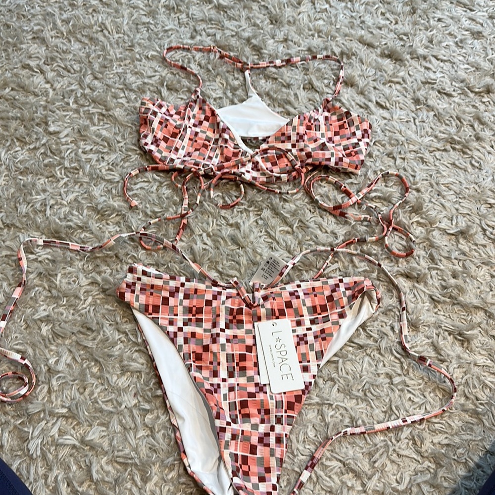 L*Space Pink and Black Checkered Bikini